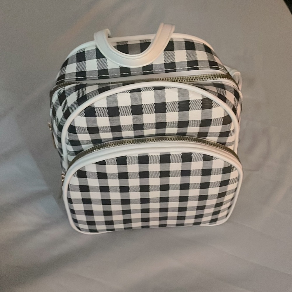 Emperia mini bookbag/purse, black and white plaid
